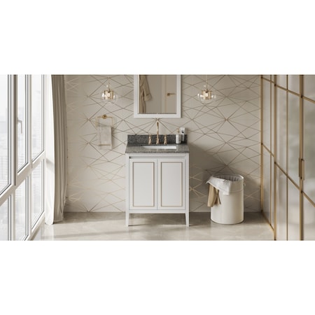 Jeffrey Alexander 30In. White Percival Vanity, Boulder Cultured Marble Vanity Top, Undermount Rectangle Bowl VKITPER30WHBOR
